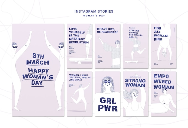 PSD gratuit pack d'histoires instagram pour la journée de la femme