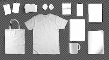 PSD gratuit pack d'objets de merchandising blancs sur une surface transparente