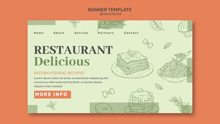 PSD gratuit page d'accueil d'ouverture de restaurant dessinée à la main