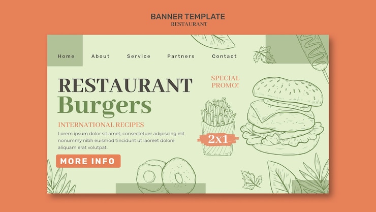 PSD gratuit page d'accueil d'ouverture de restaurant dessinée à la main