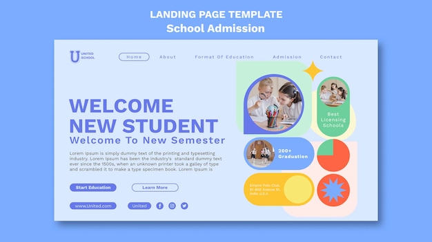 PSD gratuit page de destination d'admission à l'école de design plat