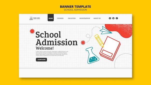 PSD gratuit page de destination d'admission à l'école de design plat