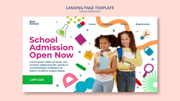 PSD gratuit page de destination d'admission à l'école de design plat