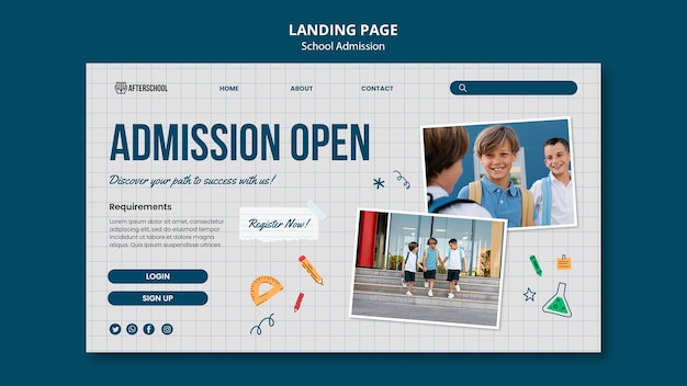 PSD gratuit page de destination d'admission à l'école dessinée à la main