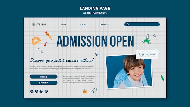 Page De Destination D'admission à L'école Dessinée à La Main