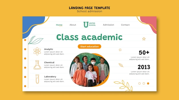 PSD gratuit page de destination d'admission à l'école dessinée à la main