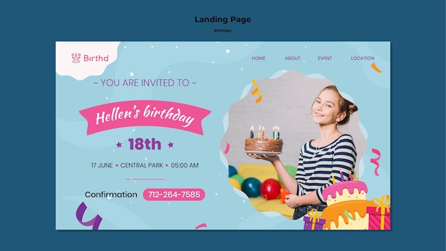 PSD gratuit page de destination d'anniversaire