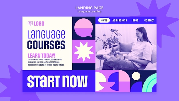 PSD gratuit page de destination d'apprentissage des langues au design plat