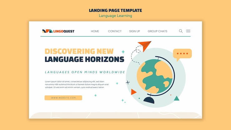 PSD gratuit page de destination d'apprentissage des langues dessinée à la main