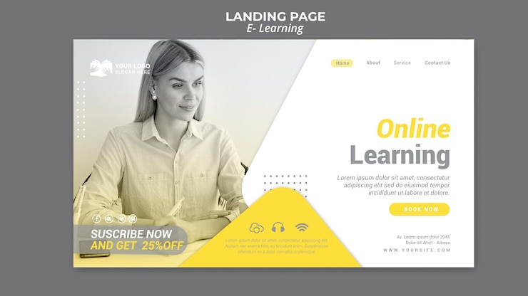 PSD gratuit page de destination de l'apprentissage en ligne