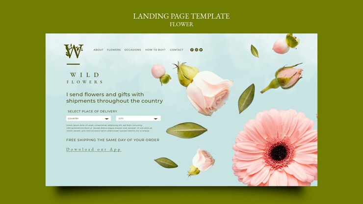 PSD gratuit page de destination de la boutique de fleurs