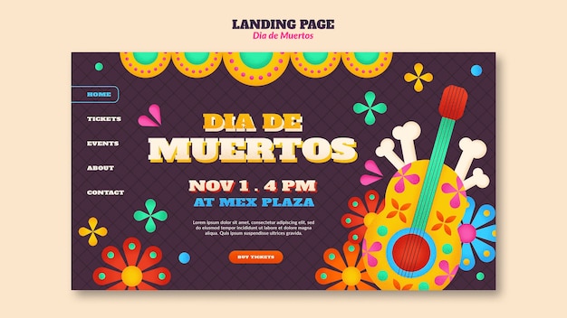 PSD gratuit page de destination de la célébration de dia de muertos