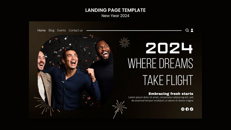 PSD gratuit page de destination de la célébration du nouvel an 2024