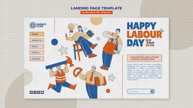 PSD gratuit page de destination de la célébration de la fête du travail au design plat