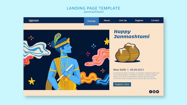 PSD gratuit page de destination de la célébration de janmashtami dessinée à la main