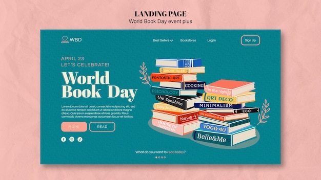 PSD gratuit page de destination de la célébration de la journée mondiale du livre