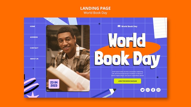 PSD gratuit page de destination de la célébration de la journée mondiale du livre