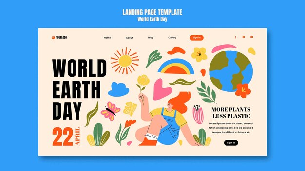 PSD gratuit page de destination de la célébration de la journée mondiale de la terre