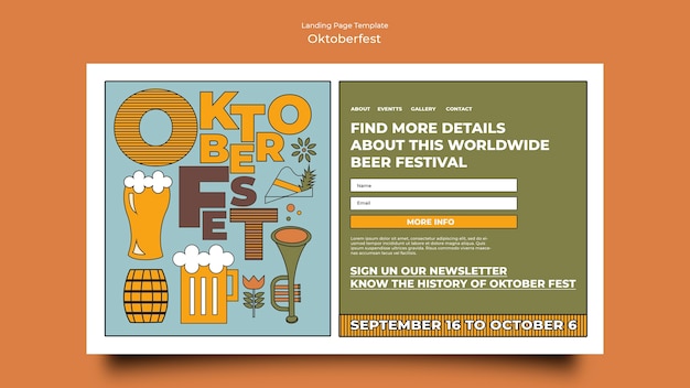 PSD gratuit page de destination de la célébration de l'oktoberfest au design plat