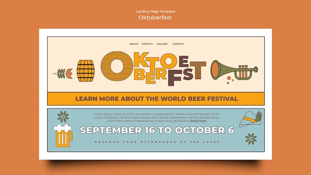 PSD gratuit page de destination de la célébration de l'oktoberfest au design plat