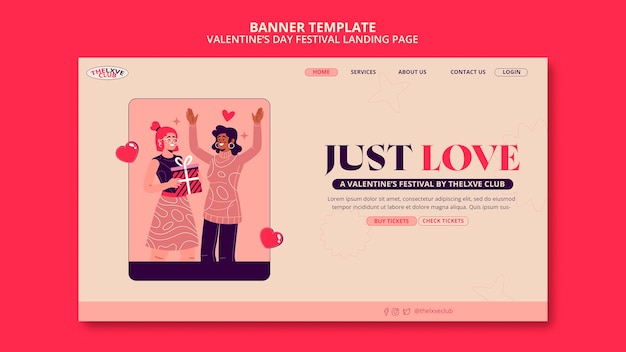 PSD gratuit page de destination de la célébration de la saint-valentin