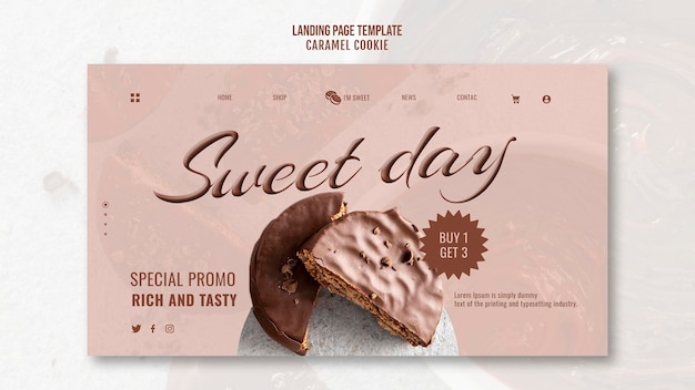 PSD gratuit page de destination des cookies au caramel