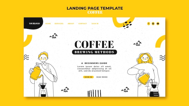 PSD gratuit page de destination du café