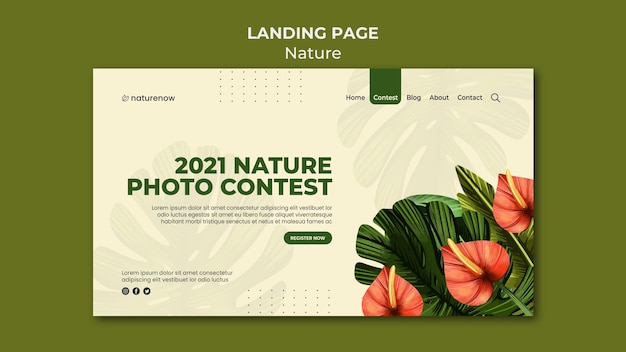 PSD gratuit page de destination du concours photo nature