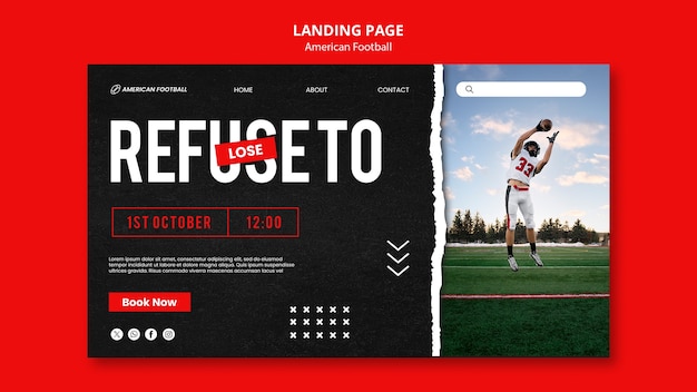 Page de destination du football américain design plat