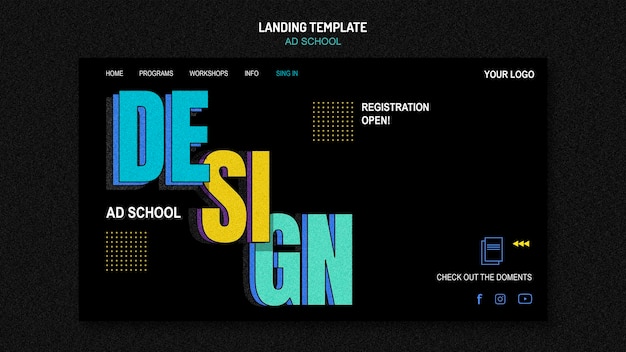 PSD gratuit page de destination du modèle ad school