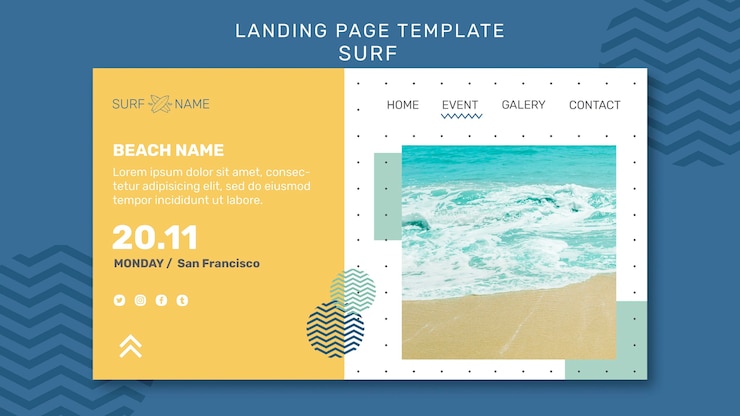 PSD gratuit page de destination du modèle d'annonce de surf