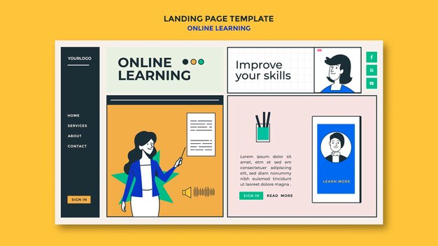 PSD gratuit page de destination du modèle d'apprentissage en ligne