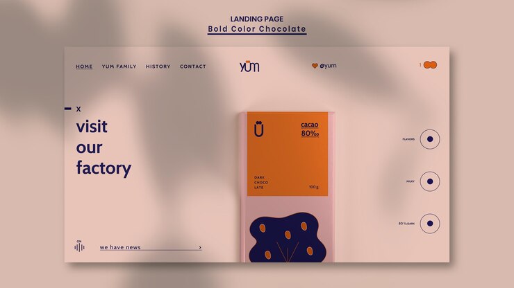 PSD gratuit page de destination du modèle de magasin de chocolat