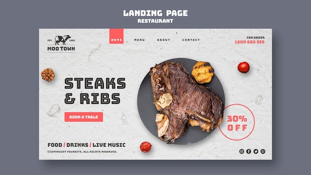 PSD gratuit page de destination du modèle de restaurant de steak