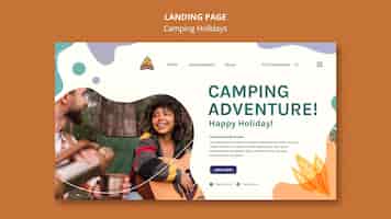 PSD gratuit page de destination du modèle de vacances en camping