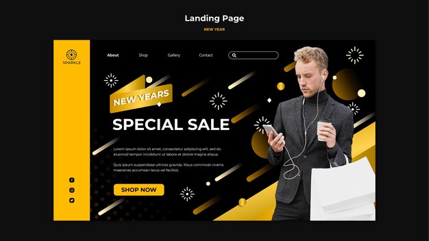 Page de destination du modèle de vente du nouvel an