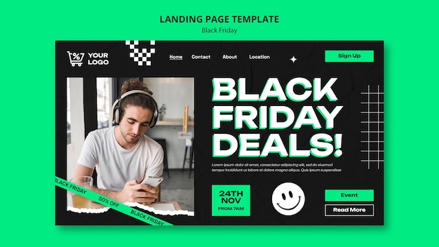 PSD gratuit page de destination du vendredi noir au design plat