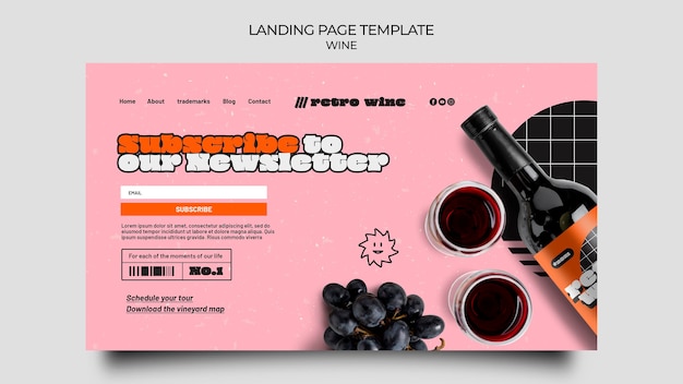 PSD gratuit page de destination du vin rétro