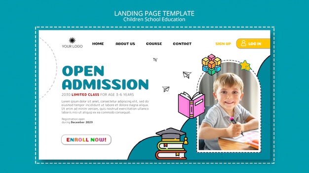 PSD gratuit page de destination de l'école pour enfants