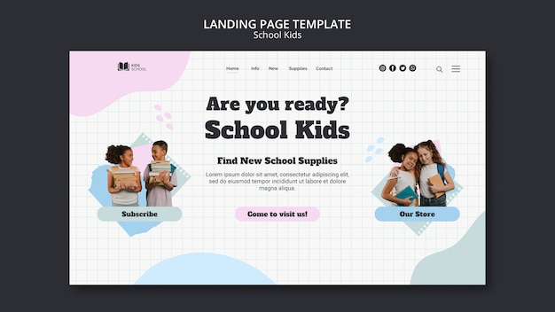 PSD gratuit page de destination de l'école pour enfants