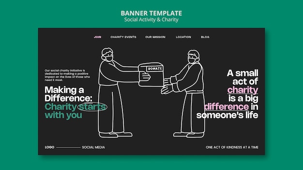 PSD gratuit page de destination de l'événement caritatif dessiné à la main