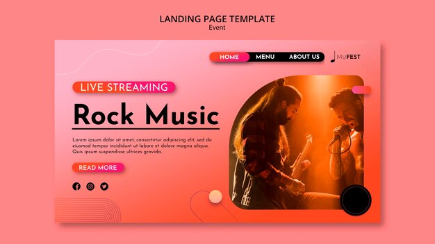 Page de destination de l'événement musical