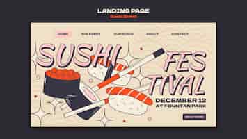 PSD gratuit page de destination de l'événement sushi dessiné à la main