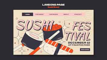 PSD gratuit page de destination de l'événement sushi dessiné à la main