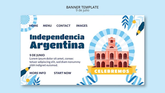 PSD gratuit page de destination de la fête de l'indépendance de l'argentine design plat