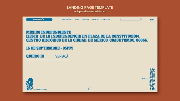 PSD gratuit page de destination de la fête de l'indépendance du mexique au design plat