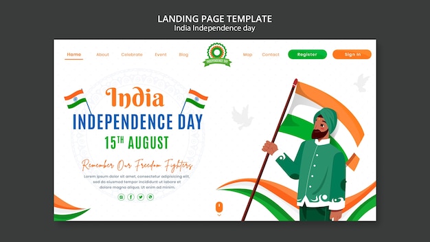 PSD gratuit page de destination de la fête de l'indépendance de l'inde