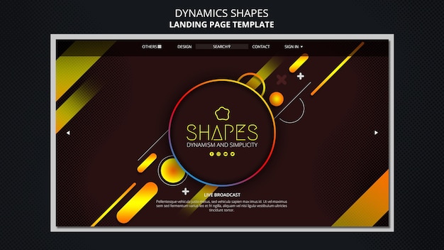 PSD gratuit page de destination avec des formes géométriques dynamiques au néon