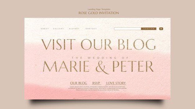 Page de destination de l'invitation en or rose