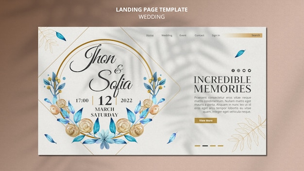 PSD gratuit page de destination des invitations de mariage floral